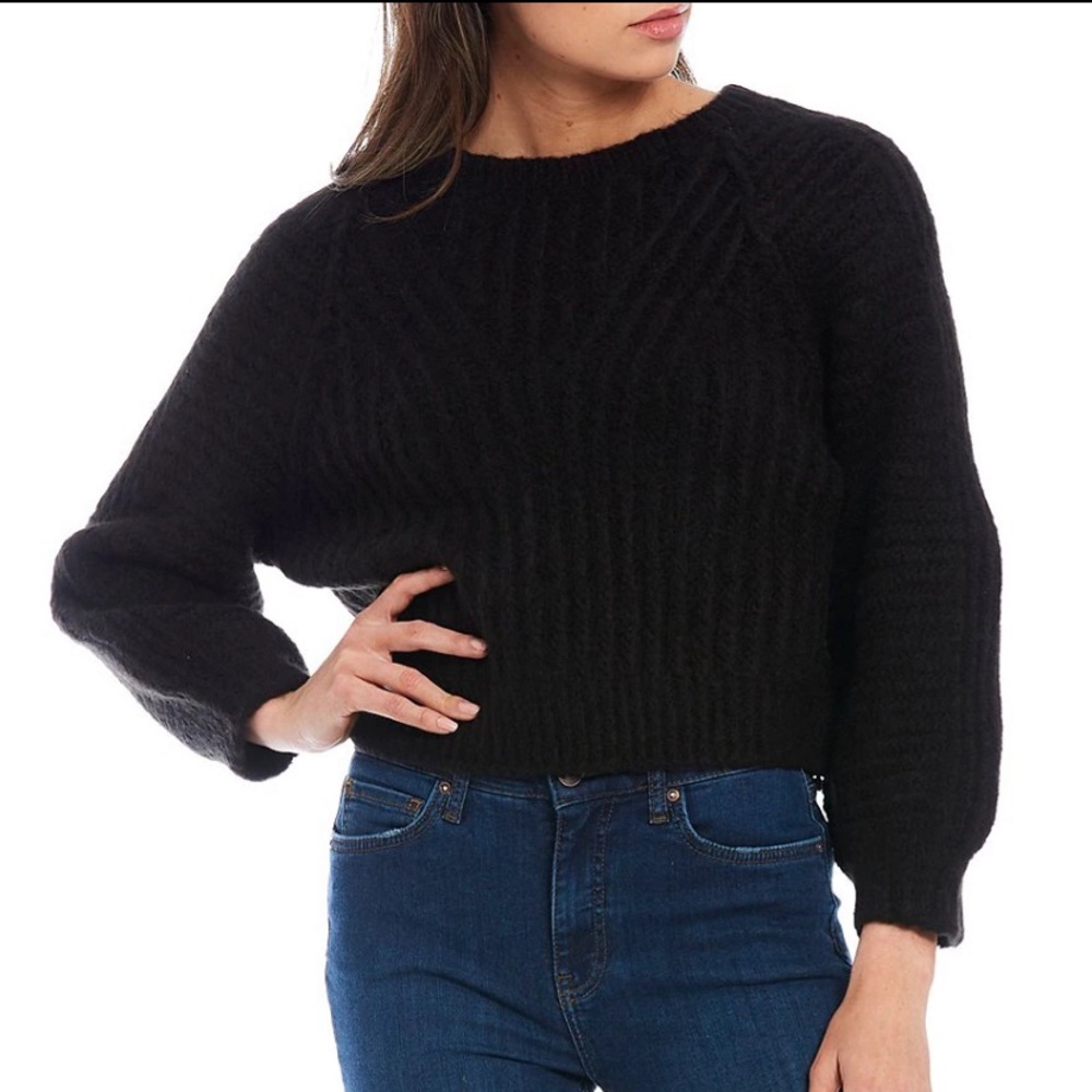 Free People Carter Boat Neck Long Blouson Sleeve Statement Sweater